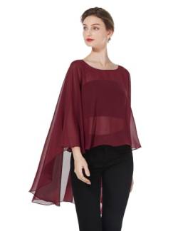 BEAUTELICATE Damen Stola Schal Chiffon Umhang Cape Elegant Für Hochzeit Brautkleid Abendkleid Festlich Ballkleid Strandkleid (Kurzer Stil - Burgundy, Einheitsgröße) von BEAUTELICATE