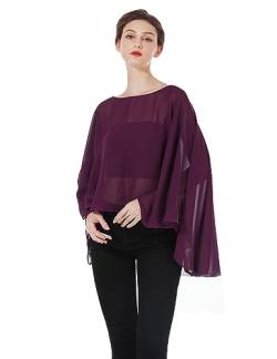 BEAUTELICATE Damen Stola Schal Chiffon Umhang Cape Elegant Für Hochzeit Brautkleid Abendkleid Festlich Ballkleid Strandkleid (Kurzer Stil - Dark Purple, Einheitsgröße) von BEAUTELICATE