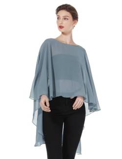 BEAUTELICATE Damen Stola Schal Chiffon Umhang Cape Elegant Für Hochzeit Brautkleid Abendkleid Festlich Ballkleid Strandkleid (Kurzer Stil - Dusty Blue, Einheitsgröße) von BEAUTELICATE