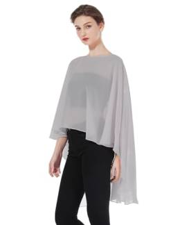 BEAUTELICATE Damen Stola Schal Chiffon Umhang Cape Elegant Für Hochzeit Brautkleid Abendkleid Festlich Ballkleid Strandkleid (Kurzer Stil - Silber, Einheitsgröße) von BEAUTELICATE