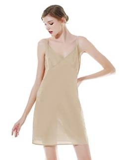 BEAUTELICATE Damen Unterkleid Unterröcke 100% Baumwolle mit Einstellbar Trägern V-Ausschnitt Minilänge Petticoat mit BH-Form Sexy Lingerie Nachthemd Nachtwäsche (Nude, XL) von BEAUTELICATE
