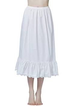 BEAUTELICATE Damen Unterrock 100% Baumwolle Vintage Halbrock Lang Mit Rüsche Spitzenbesatz Röck Half Slip Petticoat (Elfenbein, M) von BEAUTELICATE