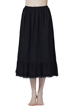 BEAUTELICATE Damen Unterrock 100% Baumwolle Vintage Halbrock Lang Mit Rüsche Spitzenbesatz Röck Half Slip Petticoat (Schwarz, XL) von BEAUTELICATE