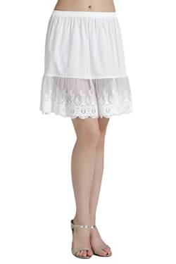 BEAUTELICATE Damen Unterrock 100% Baumwolle Vintage Kurz Halbrock Mit Spitze Stickerei Knielang Dirndl Petticoat (Elfenbein, XL-55cm Länge) von BEAUTELICATE