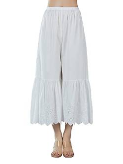 BEAUTELICATE Hosenunterröcke Damen Pettipant 100% Baumwolle Culottes Hosen Anti-Static Viktorianisches Hosenrock Schlafhose Pyjamahose von Bestickte Spitze (Elfenbein, L) von BEAUTELICATE