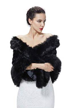 BEAUTELICATE Kunstpelz Schal Stola Bolero Damen für Winter Hochzeit Pelz Wrap Bolero Abendkleid Braut Brautschal Brautstola (Schwarz, Einheitsgröße) von BEAUTELICATE