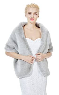 BEAUTELICATE Kunstpelz Schal Stola Damen Bolero Wrap Pelz Brautschal Brautstola Frauen für Hochzeit Braut Festlich (Grau & Weiß) von BEAUTELICATE