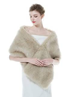 BEAUTELICATE Kunstpelz Schal Stola Damen Bolero Wrap Pelz Brautschal Brautstola Frauen für Hochzeit Braut Festlich (Langes Fell -Beige) von BEAUTELICATE