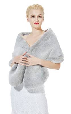 BEAUTELICATE Kunstpelz Stola Schal Damen Pelz Brautschal Brautstola Wrap Schwarz Elfenbein für Braut Winter Hochzeit Festival Weihnachten (Grau & Weiß, Einheitsgröße) von BEAUTELICATE