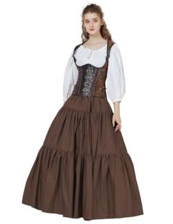 BEAUTELICATE Mittelalterlicher Rock Lang Baumwolle Damen Renaissance Rock Kleidung Viktorianisch Steampunk Halloween Cosplay LARP Big Swing A-Linie Rock Braun, L von BEAUTELICATE