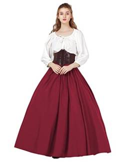 BEAUTELICATE Mittelalterlicher Rock Lang Baumwolle Damen Renaissance Rock Kleidung Viktorianisch Steampunk Halloween Cosplay LARP Big Swing Rock Maxi Langrock Grün, L von BEAUTELICATE