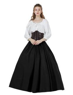 BEAUTELICATE Mittelalterlicher Rock Lang Baumwolle Damen Renaissance Rock Kleidung Viktorianisch Steampunk Halloween Cosplay LARP Big Swing Rock Maxi Langrock Schwarz, L von BEAUTELICATE