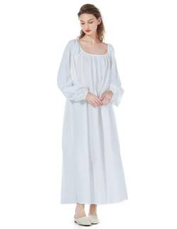BEAUTELICATE Nachthemd Viktorianisch Damen Baumwolle Langarm Nachthemd Lange Vintage mit Laternenärmeln Sommer Nachtkleid Nachtwäsche Schlafanzug (Elfenbein, L) von BEAUTELICATE