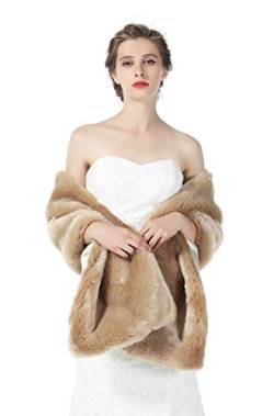 BEAUTELICATE Pelzimitat Schal Stola Bolero Damen Für Hochzeit Braut Brautjungfer Abendkleid Weihnachten Halloween Winter, Khaki, Einheitsgröße von BEAUTELICATE