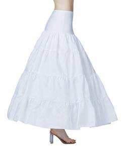 BEAUTELICATE Petticoat Unterröcke Reifrock Damen Rockabilly A Linie Lang für Hochzeit Brautkleid Abendlieid Weiß (Weiß - 3 Reifen & Rüsche,34-36) von BEAUTELICATE