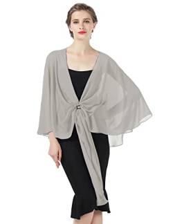 BEAUTELICATE Schal Stola Damen Elegante Schultertuch Bolero Chiffon für Festlich Abendkleid Hochzeit Braut Sommer Jacke (Hellgrau, Einheitsgröße) von BEAUTELICATE