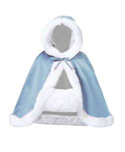 BEAUTELICATE Umhang Damen Mit Kapuze Cape Hochzeit Braut Winter Poncho Mit Pelzbesatz in Voller Mehrere Farben Kostenlos Handschuhe (Puderblau,Einheitsgröße) von BEAUTELICATE