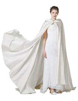 BEAUTELICATE Umhang Damen mit Kapuze Satin Cape Mantel Lang Umhang für Hochzeit Brautkleid Fasching Halloween Kostüm Mittelalter Robe Vampir Hexen (Elfenbein - Lang Schwanz) von BEAUTELICATE