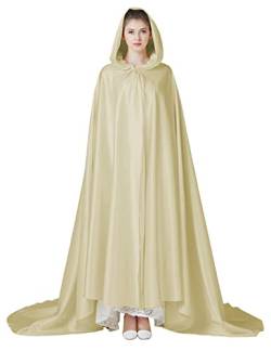 BEAUTELICATE Umhang Damen mit Kapuze Satin Cape Mantel Lang für Hochzeit Brautkleid Fasching Halloween Kostüm Mittelalter Robe Vampir Hexen (Champagner - Lang Schwanz) von BEAUTELICATE