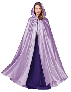 BEAUTELICATE Umhang Damen mit Kapuze Satin Cape Mantel Lang für Hochzeit Brautkleid Fasching Halloween Kostüm Mittelalter Robe Vampir Hexen (Hell Violett, Einheitsgröße) von BEAUTELICATE