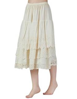 BEAUTELICATE Unterrock Damen 100% Baumwolle Antistatisch Vintage Halbrock Petticoat Unterkleid mit 3 Schicht Spitze für Rock Dirndl Kleid 75cm Elfenbein (Beige, L) von BEAUTELICATE