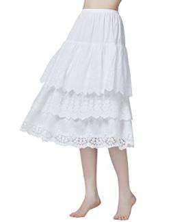 BEAUTELICATE Unterrock Damen 100% Baumwolle Antistatisch Vintage Halbrock Petticoat Unterkleid mit 3 Schicht Spitze für Rock Dirndl Kleid 75cm Elfenbein (Elfenbein, L) von BEAUTELICATE