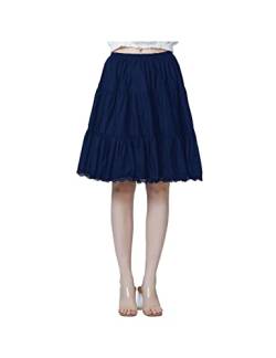 BEAUTELICATE Unterrock Damen 100% Baumwolle Vintage A-Linie Rock Lang Kurz Halbrock mit Spitze Petticoat Unterrock für Dirndl 55CM 75CM 90CM S M L XL XXL (Dunkelblau - 22", L) von BEAUTELICATE