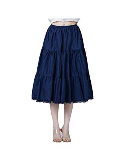 BEAUTELICATE Unterrock Damen 100% Baumwolle Vintage A-Linie Rock Lang Kurz Halbrock mit Spitze Petticoat Unterrock für Dirndl 55CM 75CM 90CM S M L XL XXL (Dunkelblau - 30", S) von BEAUTELICATE