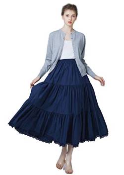 BEAUTELICATE Unterrock Damen 100% Baumwolle Vintage A-Linie Rock Lang Kurz Halbrock mit Spitze Petticoat Unterrock für Dirndl 55CM 75CM 90CM S M L XL XXL (Dunkelblau - 36", XL) von BEAUTELICATE