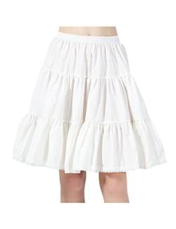 BEAUTELICATE Unterrock Damen 100% Baumwolle Vintage A-Linie Rock Lang Kurz Halbrock mit Spitze Petticoat Unterrock für Dirndl 55CM 75CM 90CM S M L XL XXL (Elfenbein Weiß - 22", L) von BEAUTELICATE