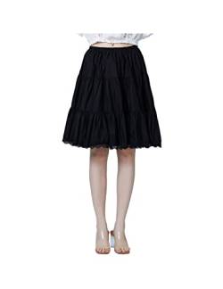 BEAUTELICATE Unterrock Damen 100% Baumwolle Vintage A-Linie Rock Lang Kurz Halbrock mit Spitze Petticoat Unterrock für Dirndl 55CM 75CM 90CM S M L XL XXL (Schwarz - 22", S) von BEAUTELICATE