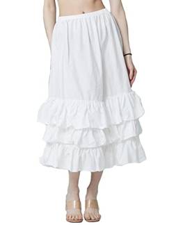 BEAUTELICATE Unterrock Damen 100% Baumwolle Vintage Halbrock Kurz Lang Petticoat mit Volant Knielang für Dirndl Durchsichtige Kleider (Hell Elfenbein - DREI Rüschen - 80cm, XXL) von BEAUTELICATE