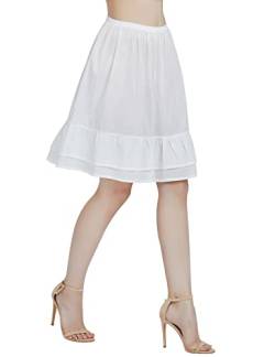 BEAUTELICATE Unterrock Damen 100% Baumwolle Vintage Halbrock Kurz Lang Petticoat mit Volant Knielang für Dirndl Durchsichtige Kleider (Hell Elfenbein - Zwei Rüschen - 55cm, S) von BEAUTELICATE