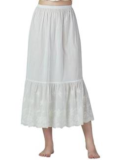 BEAUTELICATE Unterrock Damen 100% Baumwolle Vintage Petticoat Unterrock Lang Kurz Halbrock mit Spitze Stickerei Dirndl Unterrock (Blumenstickerei - Elfenbein - 85CM, S) von BEAUTELICATE