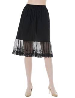 BEAUTELICATE Unterrock Damen Baumwolle Lang Unterrock für Kleid mit Spitze für Dirndl Durchsichtige Kleider Antistatisch Petticoat Halbrock (Schwarz - 60cm, M) von BEAUTELICATE