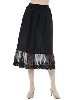 BEAUTELICATE Unterrock Damen Baumwolle Lang Unterrock für Kleid mit Spitze für Dirndl Durchsichtige Kleider Antistatisch Petticoat Halbrock (Schwarz - 80cm, XXL) von BEAUTELICATE