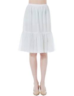 BEAUTELICATE Unterrock Damen Lang 100% Baumwolle Antistatisch Unterröcke für Durchsichtige Kleider Petticoat Halbrock Unterkleid mit Tüll Lace (Elfenbein - Tüllbesatz - 60cm,L) von BEAUTELICATE