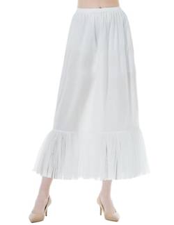 BEAUTELICATE Unterrock Damen Lang 100% Baumwolle Antistatisch Unterröcke für Durchsichtige Kleider Petticoat Halbrock Unterkleid mit Tüll Lace (Elfenbein - Tüllbesatz - 80cm,M) von BEAUTELICATE