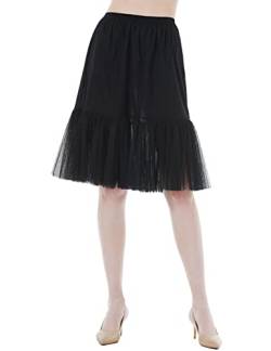 BEAUTELICATE Unterrock Damen Lang 100% Baumwolle Antistatisch Unterröcke für Durchsichtige Kleider Petticoat Halbrock Unterkleid mit Tüll Lace (Schwarz - Tüllbesatz - 60cm,M) von BEAUTELICATE