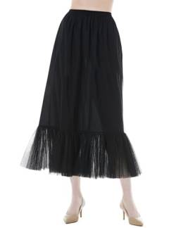 BEAUTELICATE Unterrock Damen Lang 100% Baumwolle Antistatisch Unterröcke für Durchsichtige Kleider Petticoat Halbrock Unterkleid mit Tüll Lace (Schwarz - Tüllbesatz - 80cm,L) von BEAUTELICATE