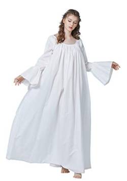 BEAUTELICATE Viktorianisches Nachthemd Langarm 100% Baumwolle Lang Nachtkleid Für Damen Braut Hochzeit Loses Retro Nachtwäsche (Elfenbein, M) von BEAUTELICATE