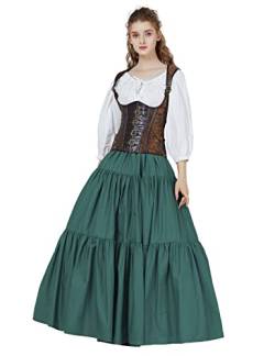 Mittelalterlicher Gypsy Rock Lang Baumwolle Mittelalter LARP Viktorianisches Renaissance Kleidung Karneval Piraten kostüm Boho Sommerrock Grün L von BEAUTELICATE