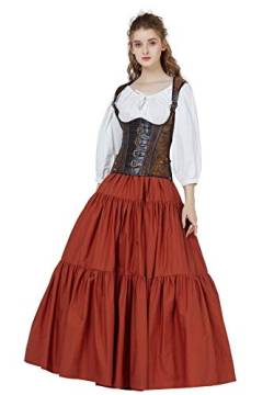Mittelalterlicher Gypsy Rock Lang Baumwolle Mittelalter LARP Viktorianisches Renaissance Kleidung Karneval Piraten kostüm Boho Sommerrock Orange L von BEAUTELICATE