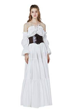 Mittelalterlicher Gypsy Rock Lang Baumwolle Mittelalter LARP Viktorianisches Renaissance Kleidung Karneval Piraten kostüm Boho Sommerrock Rohes Weiß L von BEAUTELICATE