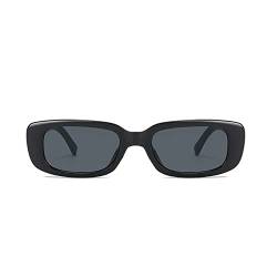BEAUTYBIGBANG Fashion Vintage Rechteckige Sonnenbrille für Damen und Herren Modische Retro-Brille mit quadratischem Rahmen Travel Sports Square Retro Rechteck Sonnenbrille mit UV400-Schutz (Schwarz) von BEAUTYBIGBANG
