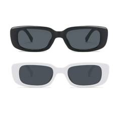 Fashion Vintage Rechteckige Sonnenbrille für Damen und Herren Modische Retro-Brille mit quadratischem Rahmen Travel Sports Square Retro Rechteck Sonnenbrille mit UV400-Schutz (Schwarz+Weiss) von BEAUTYBIGBANG