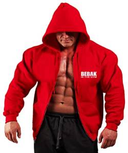 BEBAK Herren Gym Hoodie | Reißverschluss Pullover Hoody Kleidung für Männer Bodybuilding Top Arnold Schwarzenegger Inspiriert Sweatshirt T Shirt S M L XL 2XL 3XL 4XL 5X, rot, XXL von BEBAK ACTIVE