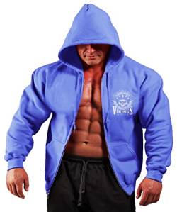 BEBAK Herren Gym Hoodie | Viking Zipper Pullover Hoody Kleidung für Männer Bodybuilding Top Arnold inspiriertes Sweatshirt, blau, L von BEBAK