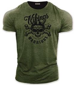 BEBAK Herren Gym T-Shirt | Wikinger Warrior | Bodybuilding T-Shirt Gym Kleidung für Männer Gr. L, Militärgrün (Heather Military Green) von BEBAK