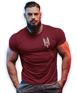 bebak Herren Fitness-T-Shirt | He Who Dares Wins Bodybuilding T-Shirts Gym Kleidung für Männer Fitnessstudio Wear Training Top, Para Maroon, 3XL von BEBAK